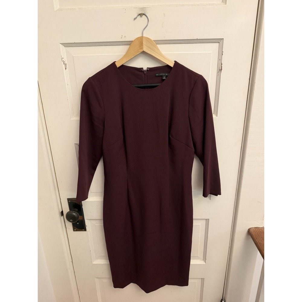Antonio Melani Women's Purple 3/4 Sleeve Sheath Dress Career Stretch Size 4